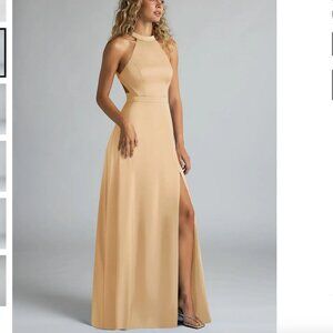 Azazie Clarice Gold Metallic Satin Bridesmaid Dress Sz 6 EUC